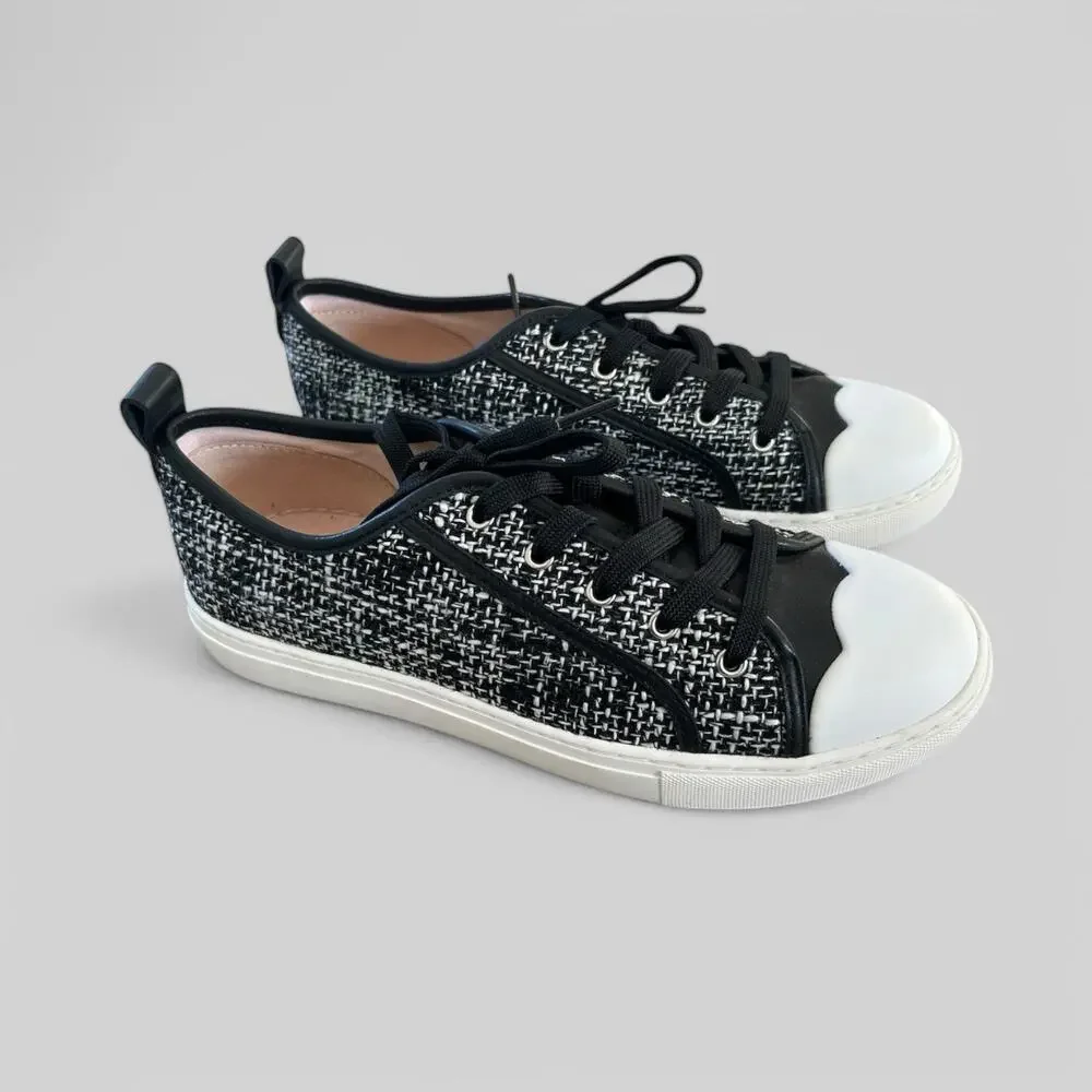 Kate Spade Averly Tweed Scallop Lace up Sneakers Black & White Preppy sz 9 NEW